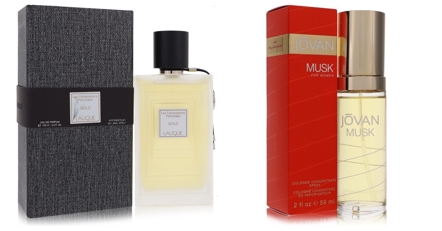 Lalique Set of Womens Les Compositions Parfumees Gold Lalique EDP Spray 3.3 oz And a JOVAN MUSK Cologne Concentrate Spray 2 oz