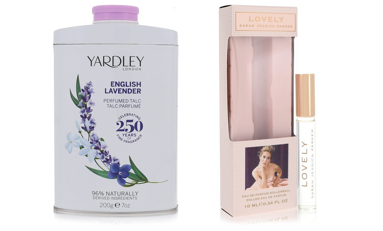 Yardley London Cologne bundle of Womens English Lavender by Yardley London Talc 7 oz And a Lovely Mini EDP Roll-On Pen .34 oz