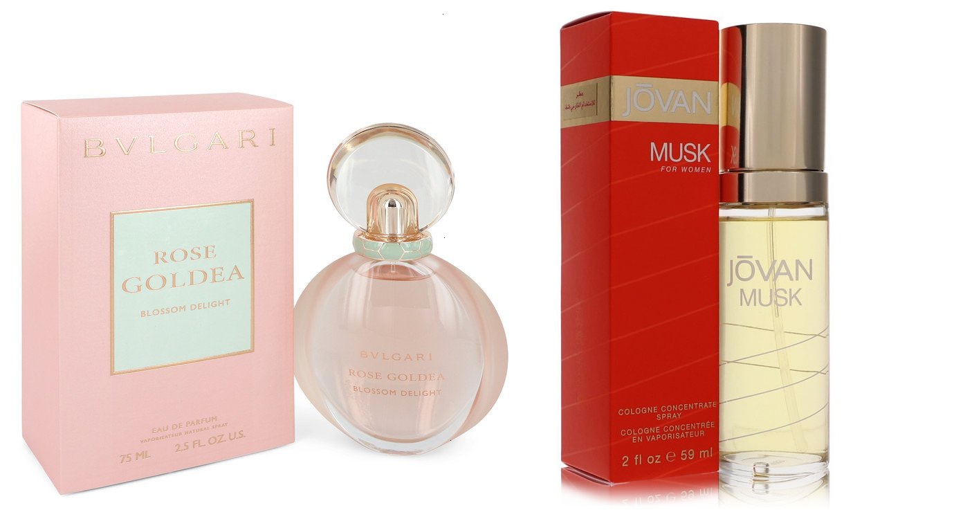 Bvlgari Set of Womens Rose Goldea Blossom Delight Bvlgari EDP Spray 2.5 oz And a JOVAN MUSK Cologne Concentrate Spray 2 oz