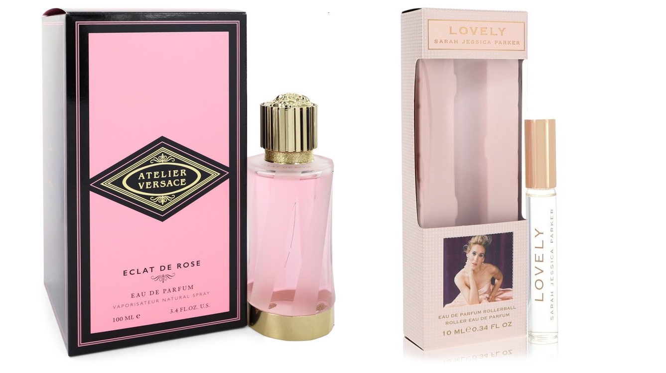 Versace Cologne bundle of Womens Eclat De Rose by Versace Eau De Parfum Spray (Unisex) 3.4 oz And a Lovely Mini EDP Roll-On Pen .34 oz