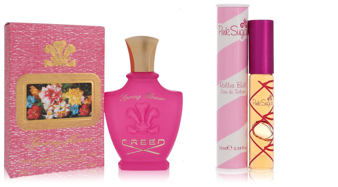 Creed Cologne bundle of Womens SPRING FLOWER by Creed Millesime Eau De Parfum Spray 2.5 oz And a Pink Sugar Roller Ball .34 oz