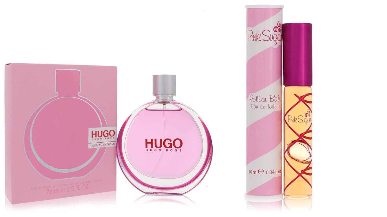 Cologne bundle of Womens Hugo Extreme by Hugo Boss Eau De Parfum Spray 2.5  oz And a Pink Sugar Roller Ball .34 oz