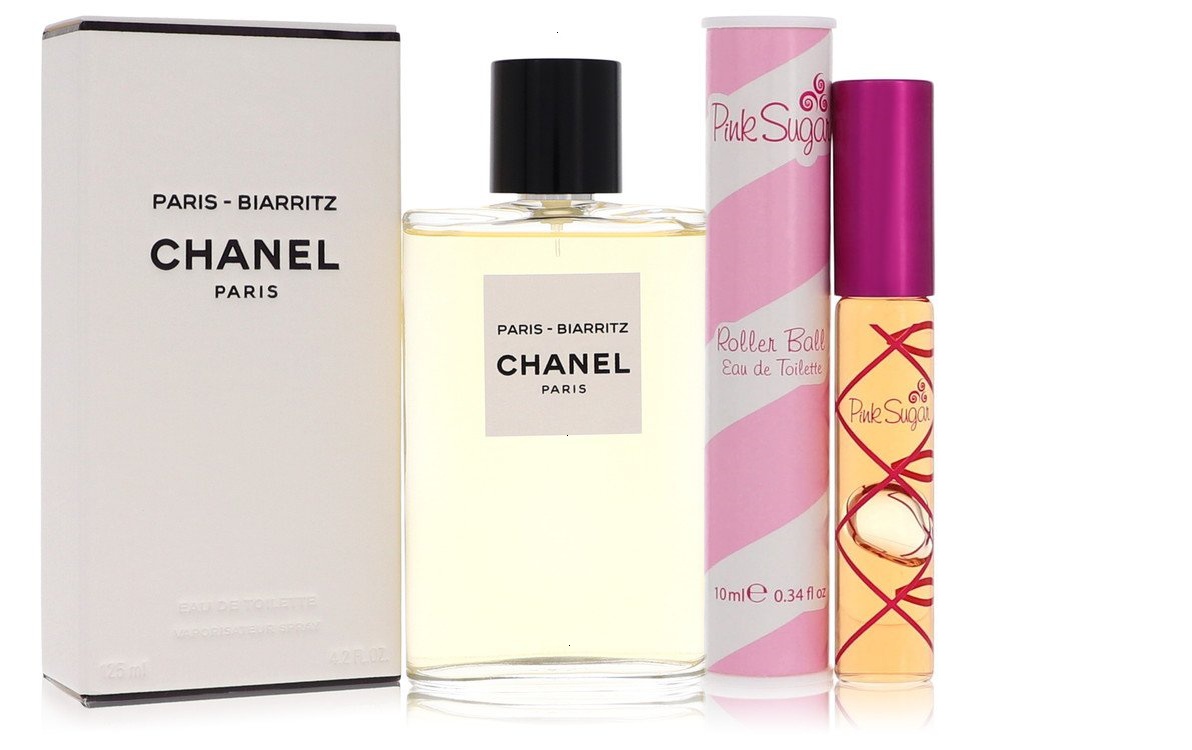 Cologne bundle of Womens Chanel Paris Biarritz by Chanel Eau De Toilette  Spray 4.2 oz And a Pink Sugar Roller Ball .34 oz