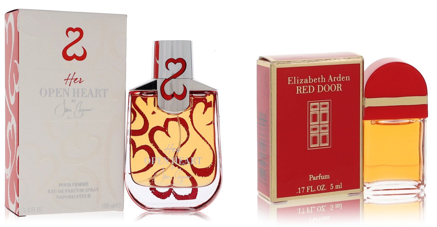 Jane Seymour Set of Womens Her Open Heart by Jane Seymour EDP Spray with Free Jewelry Roll 3.4 oz And a  RED DOOR Mini EDP .17 oz