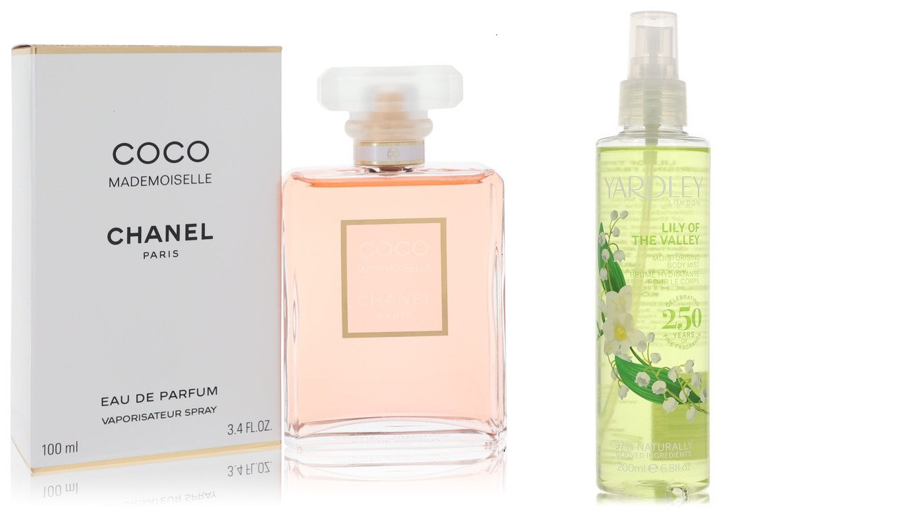 Cologne Bundle of Womens Coco Mademoiselle by Chanel Eau de Parfum Spray 3.4 oz and A Lily of The Valley Yardley Body Mist 6.8 oz