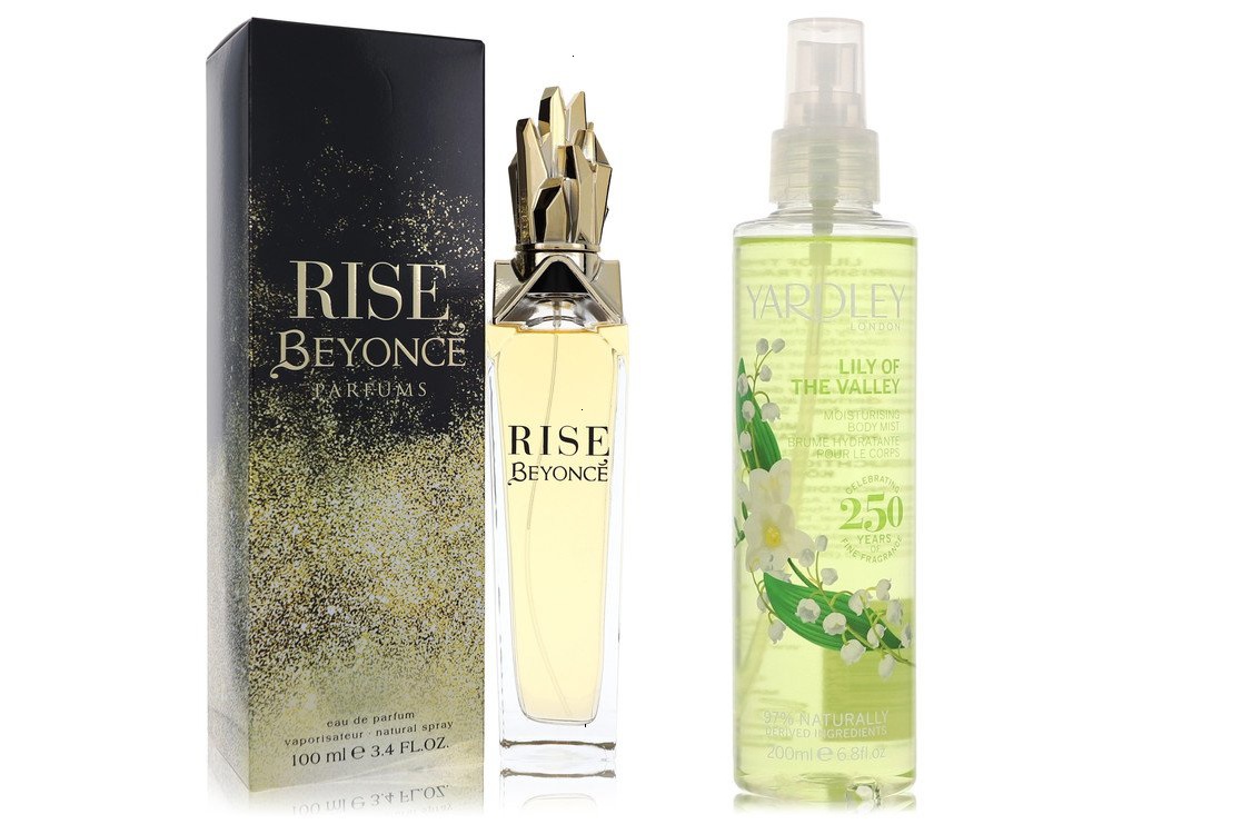Beyonce Set of Womens Beyonce Rise by Beyonce EDP Spray 3.4 oz And a Lily of The Valley Yardley   Mist 6.8 oz 