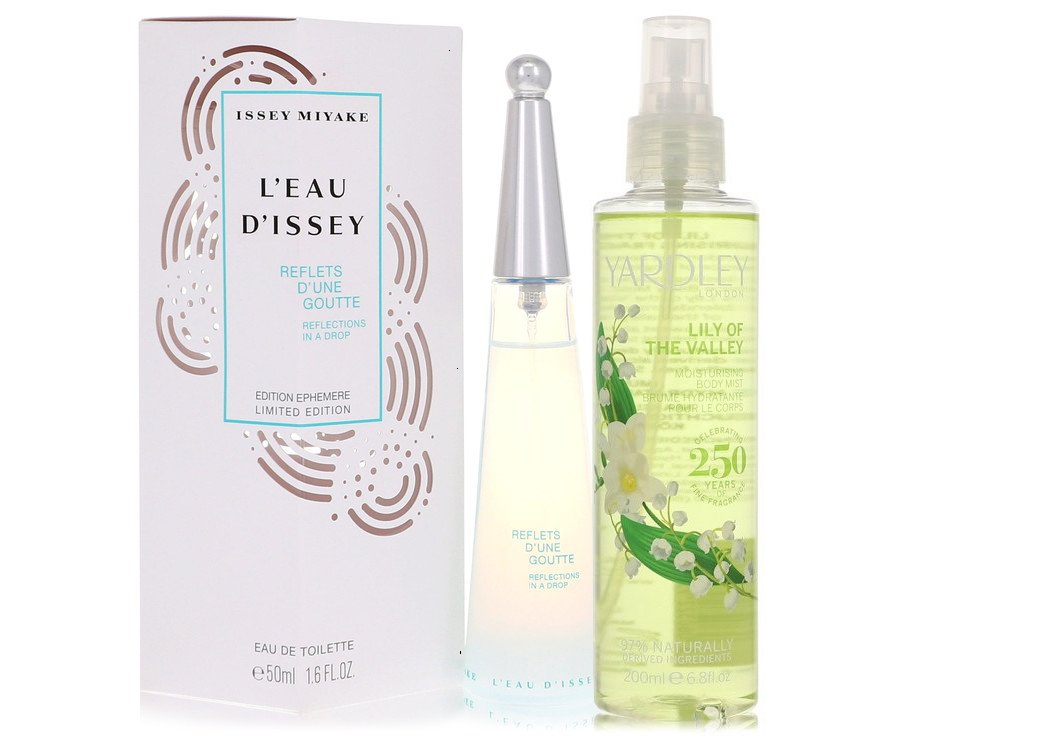 Issey Miyake Set   L'eau D'issey Reflection In A Drop  Issey Miyake EDT Spray 1.7 oz And a Lily of The Valley Yardley   Mist 6.8 oz 