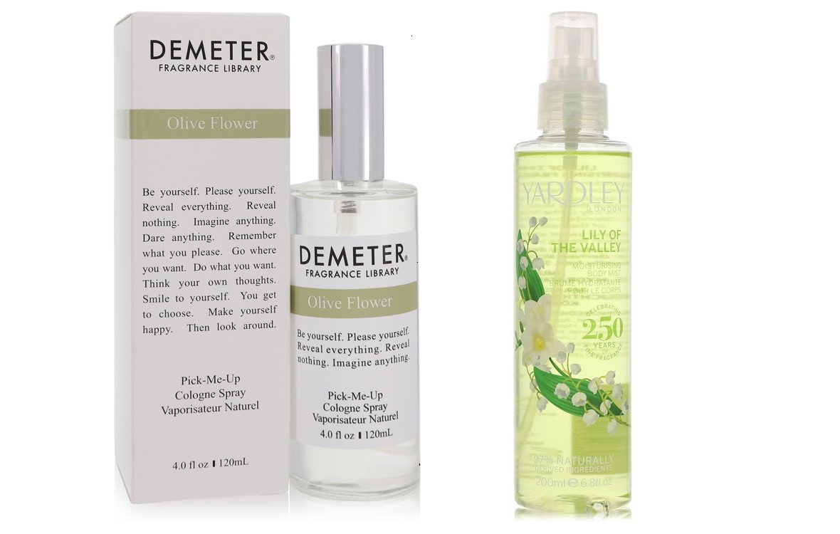 Demeter Set of Womens Demeter Olive Flower by Demeter Cologne Spray 4 oz  And a Lily of The Valley Yardley Mist 6.8 oz
