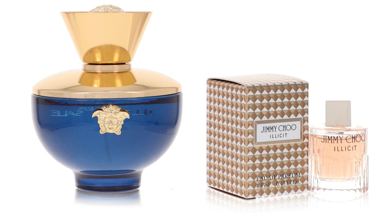 Set of Womens Versace Pour Femme Dylan Blue by Versace EDP Spray (Tester) 3.4  oz And a Jimmy Choo Illicit Mini EDP .15 oz