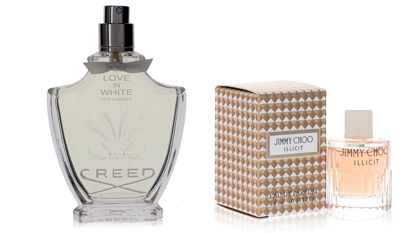 Set of Womens Love In White For Summer by Creed EDP Spray (Tester) 2.5 oz  And a Jimmy Choo Illicit Mini EDP .15 oz