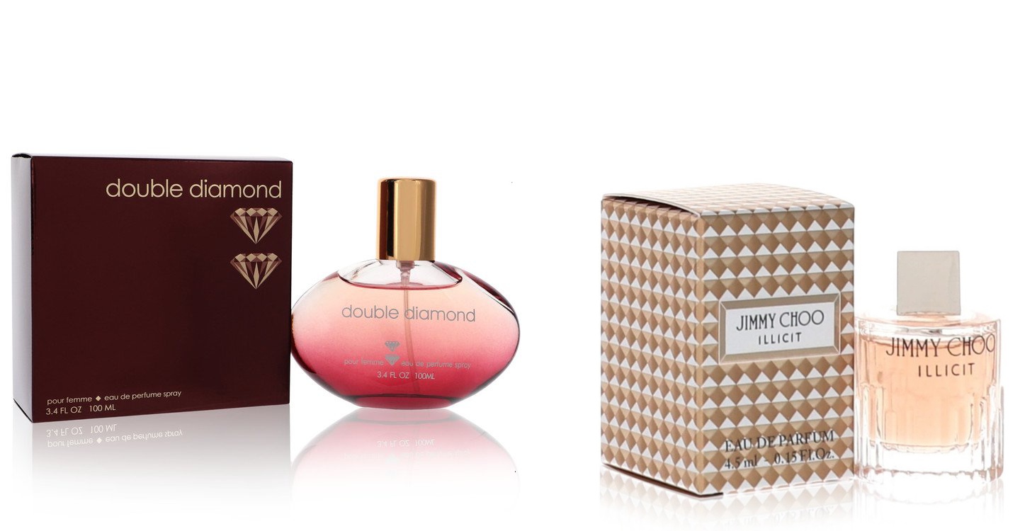 YZY Perfume Set of Womens Double Diamond by Yzy Perfume EDP Spray 3.4 oz And a Jimmy Choo Illicit Mini EDP .15 oz