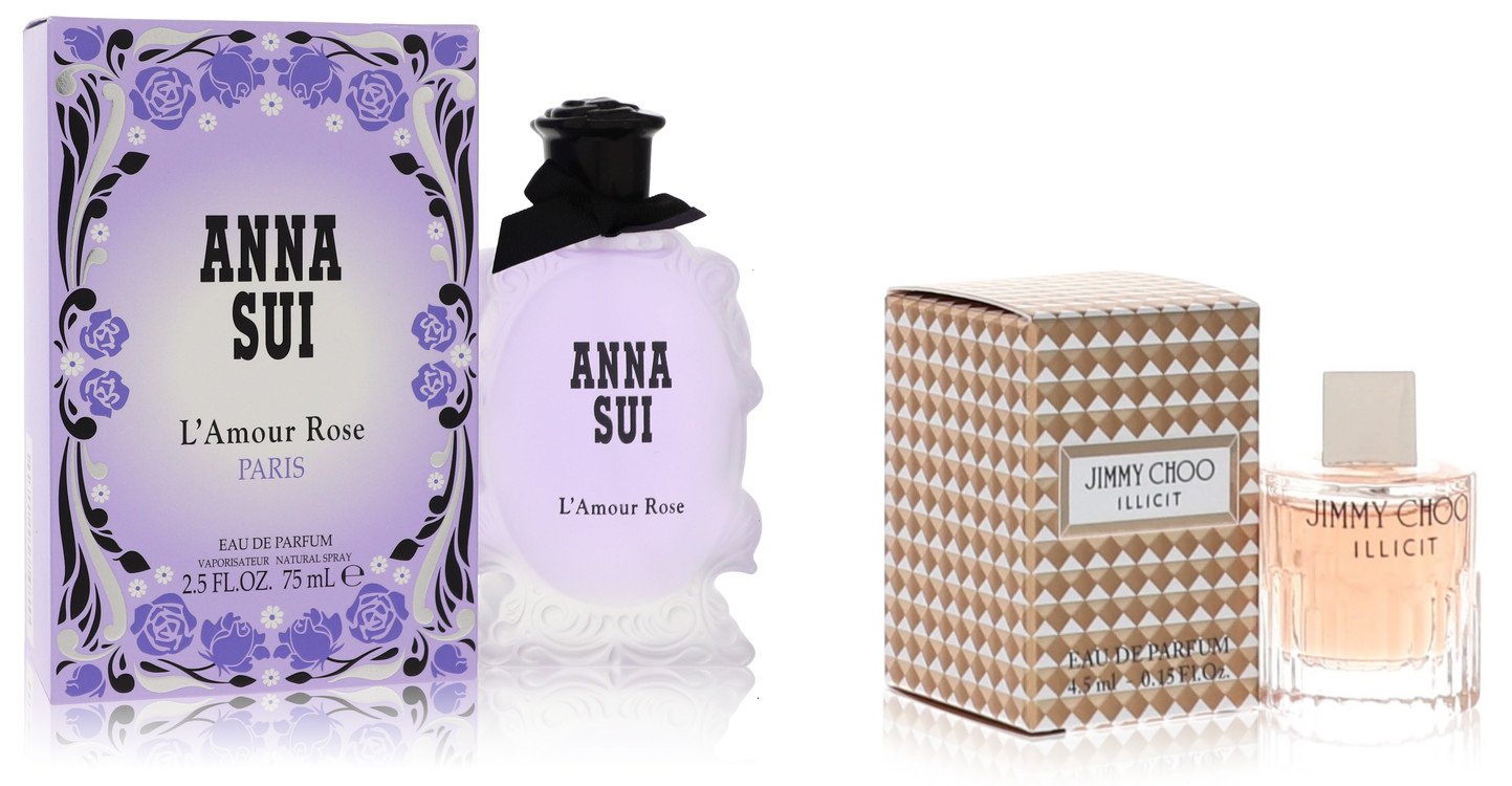 Anna Sui Set of Womens Anna Sui L'amour Rose by Anna Sui EDP Spray 2.5 oz And a Jimmy Choo Illicit Mini EDP .15 oz