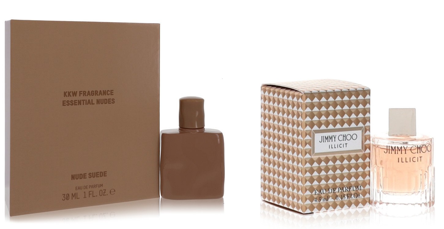 KKW FRAGRANCE Set of Womens Essential Nudes Nude Suede by Kkw Fragrance EDP Spray 1 oz And a Jimmy Choo Illicit Mini EDP .15 oz