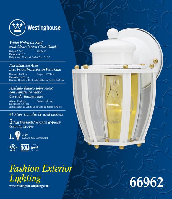 Westinghouse 66962 One-Light Outdoor Wall Lantern, White Finish