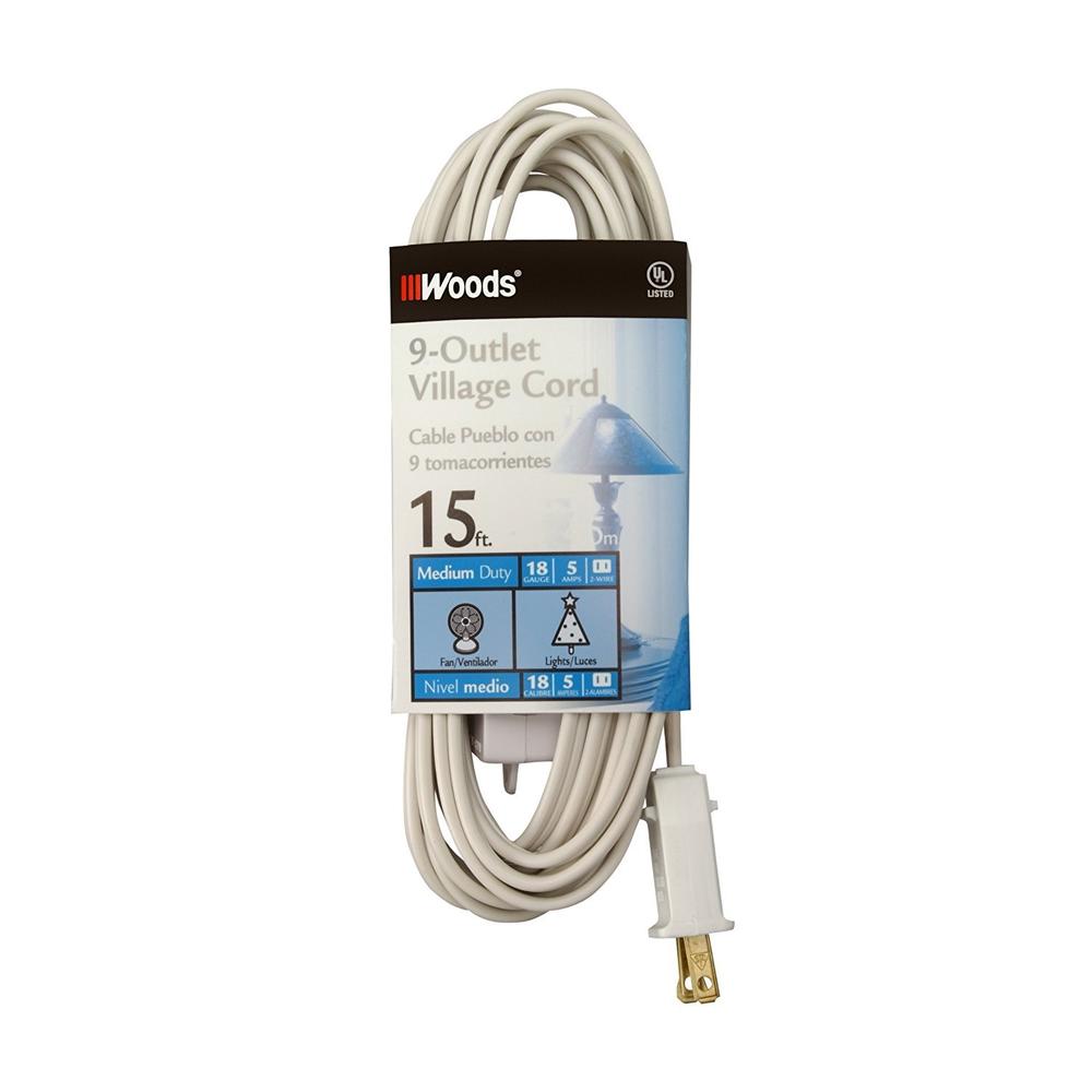 Woods 2188 9 Outlet Indoor Extension Cord, 15', White