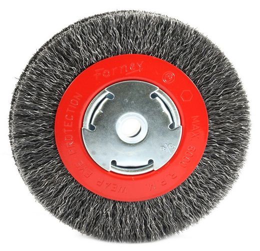 forney 72752 wire bench wheel brush, wide face coarse crimped with 1/2-inch and 5/8-inch arbor, 6-inch-by-.014-inch