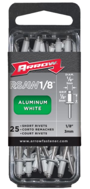 Arrow Fastener RSAW1/8 Short White Aluminum Rivet, 1/8"