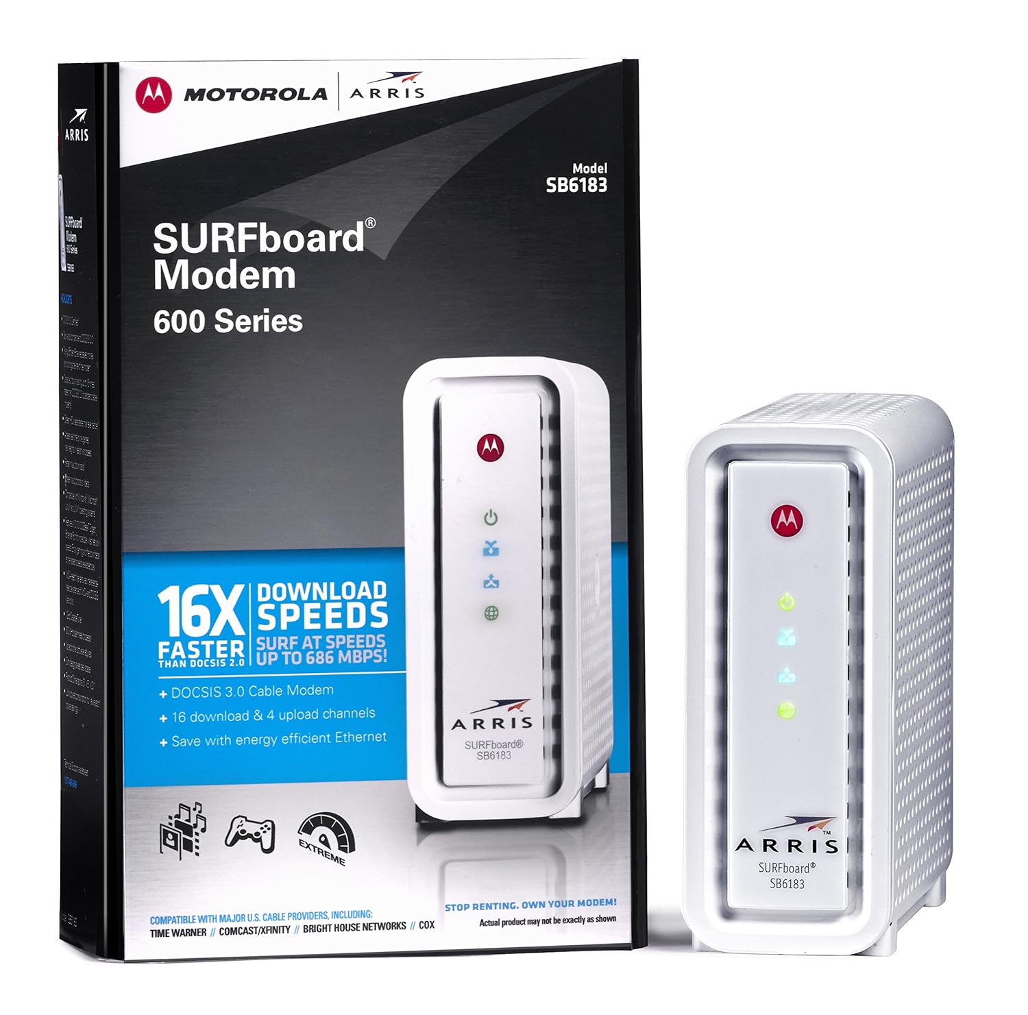 ARRIS SURFboard SB6183 DOCSIS 3.0 Cable Modem - Retail Packaging - White