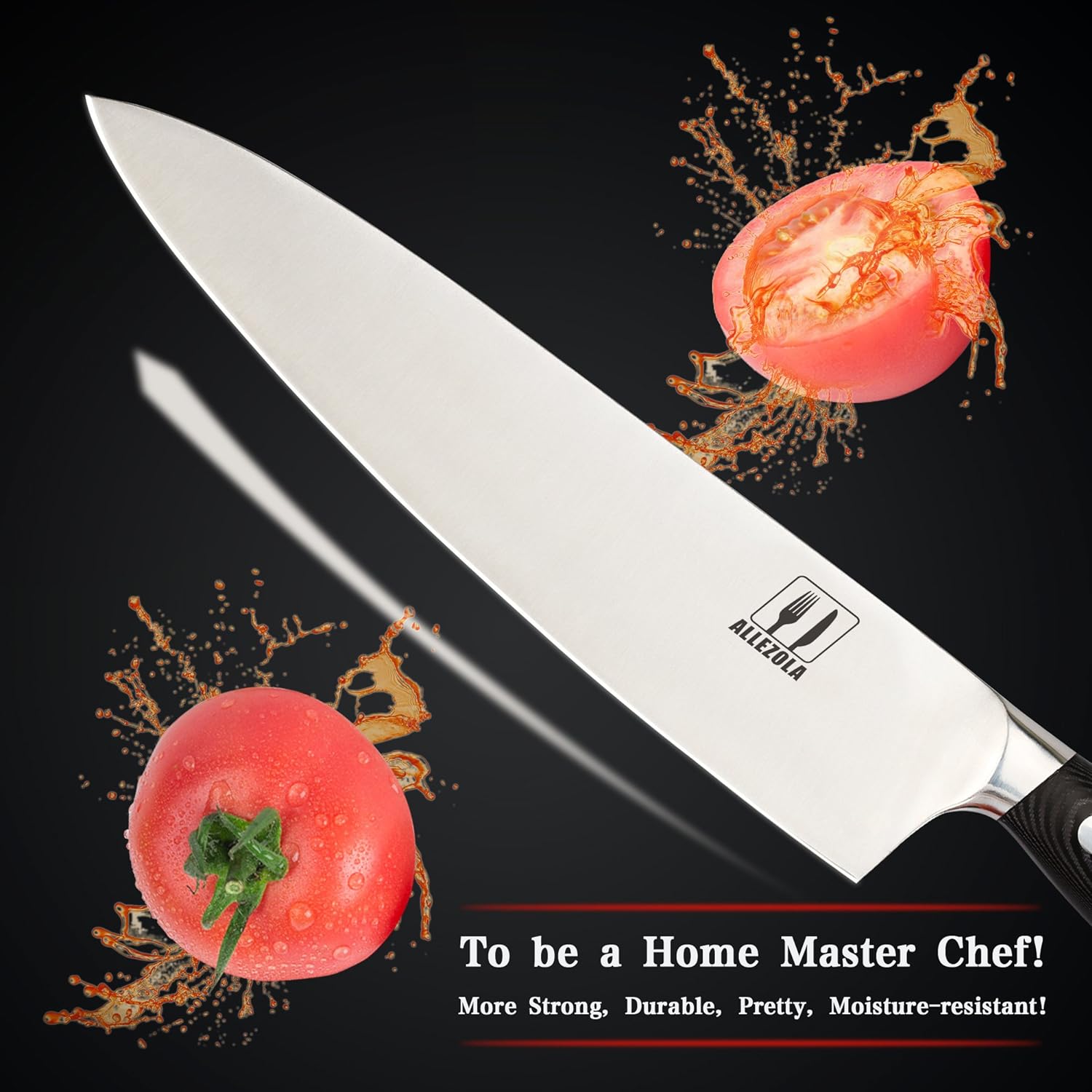 Allezola Professional Chef's Knife, 7.5 Inch German High Carbon Stainless Steel, Razor Sharp, Non-Rust, Balanced Comfortable Han