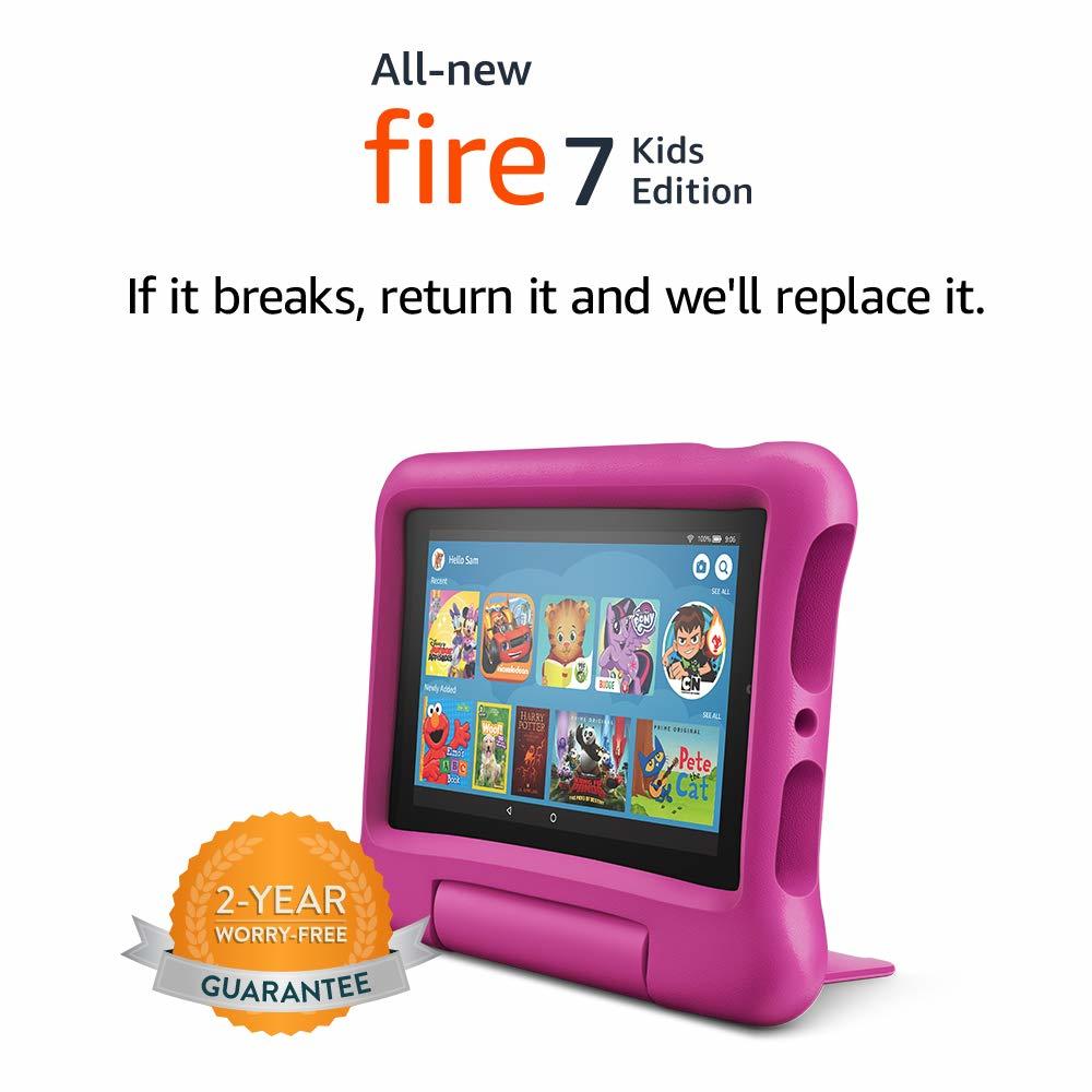 Amazon Fire 7 Kids Edition Tablet, 7" Display, 16 GB, Pink Kid-Proof Case