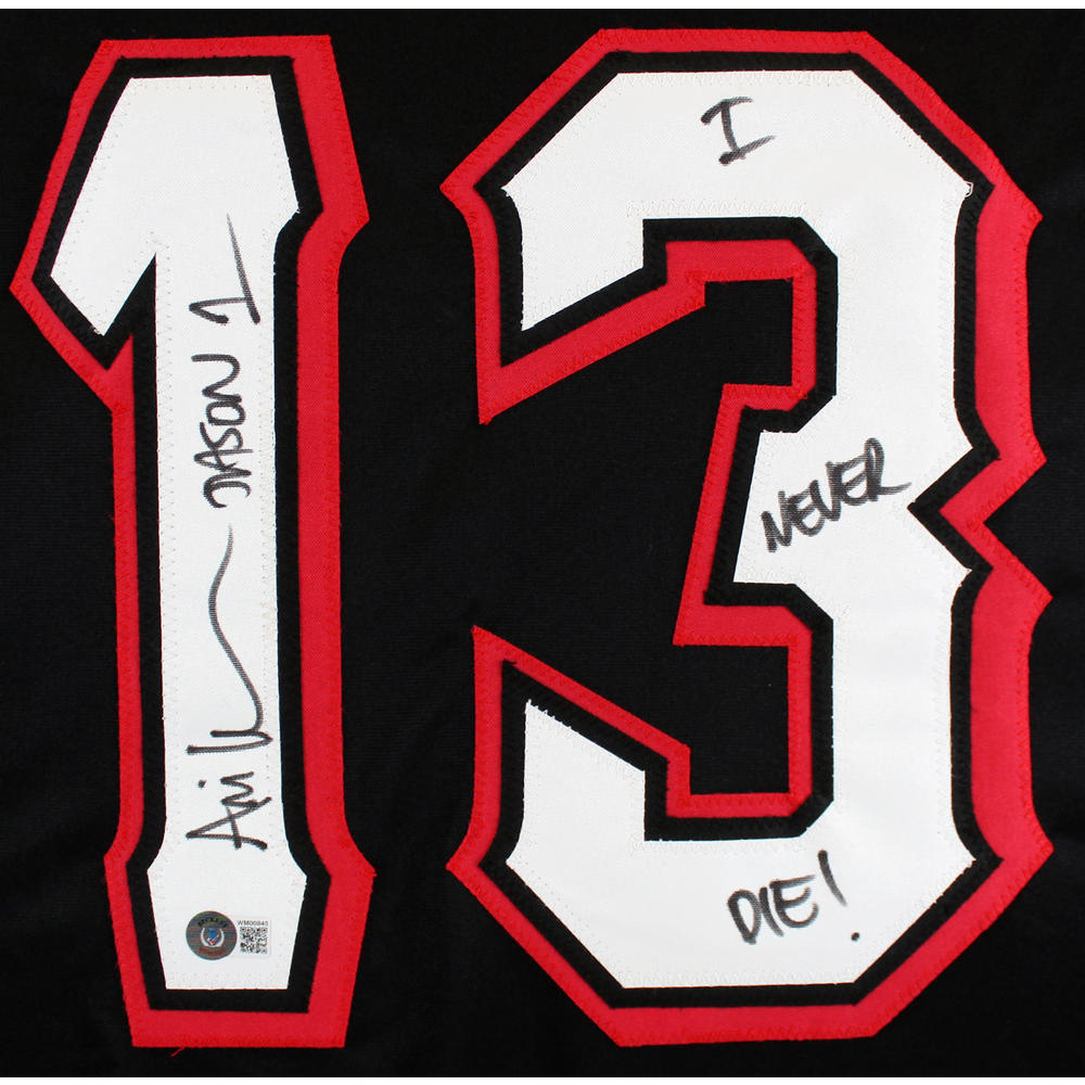 Press Pass Collectibles Ari Lehman "I Never Die" Signed Black Jason Voorhees Hockey Jersey BAS Witnessed