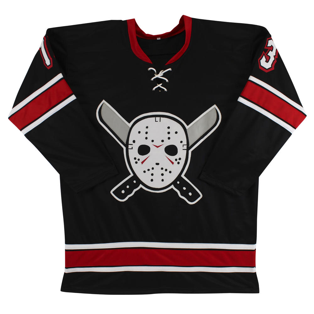 Press Pass Collectibles Ari Lehman "I Never Die" Signed Black Jason Voorhees Hockey Jersey BAS Witnessed