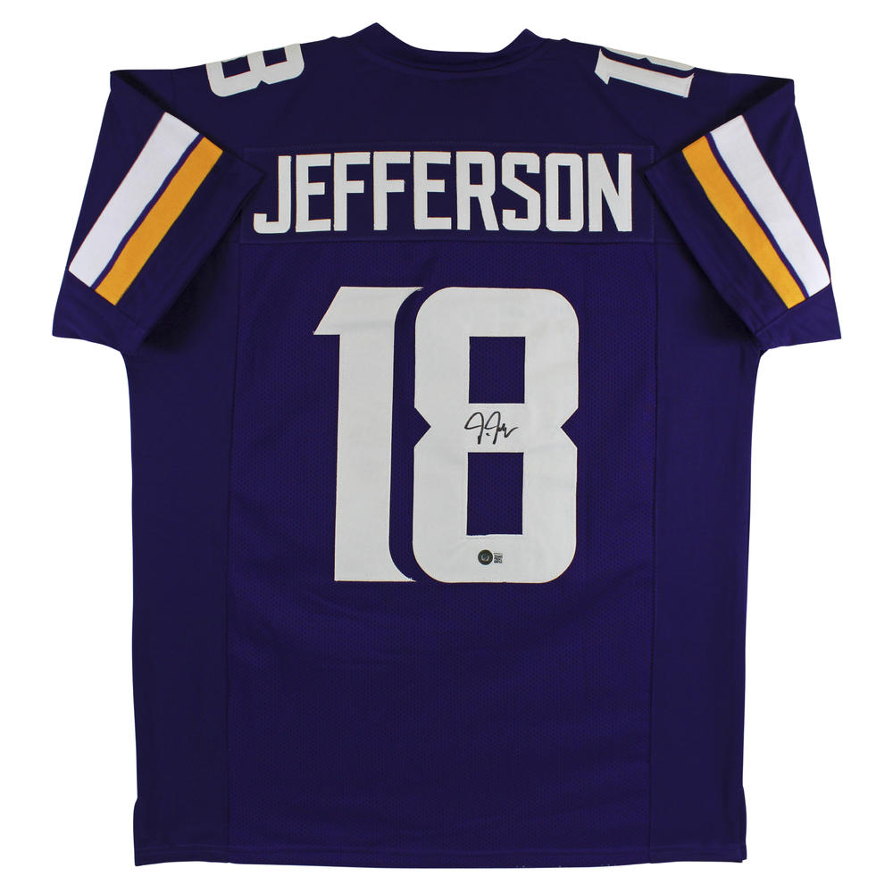 Press Pass Collectibles Justin Jefferson Signed Purple Pro Style Jersey Autographed BAS Witnessed