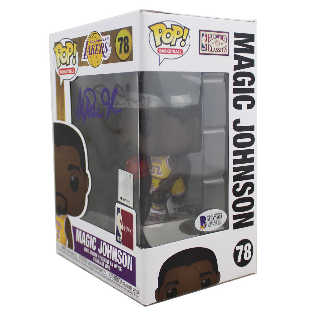 Press Pass Collectibles Lakers Magic Johnson Signed NBA HWC #78 Funko Pop Vinyl Figure w/ Purple Sig BAS