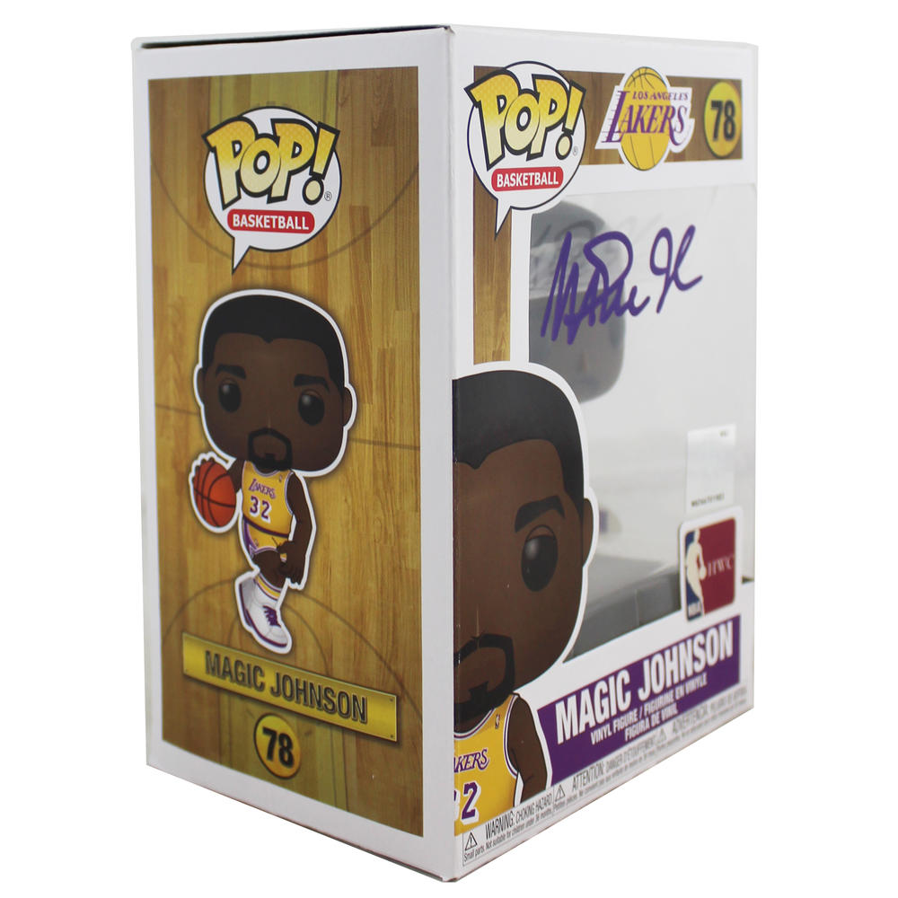 Press Pass Collectibles Lakers Magic Johnson Signed NBA HWC #78 Funko Pop Vinyl Figure w/ Purple Sig BAS