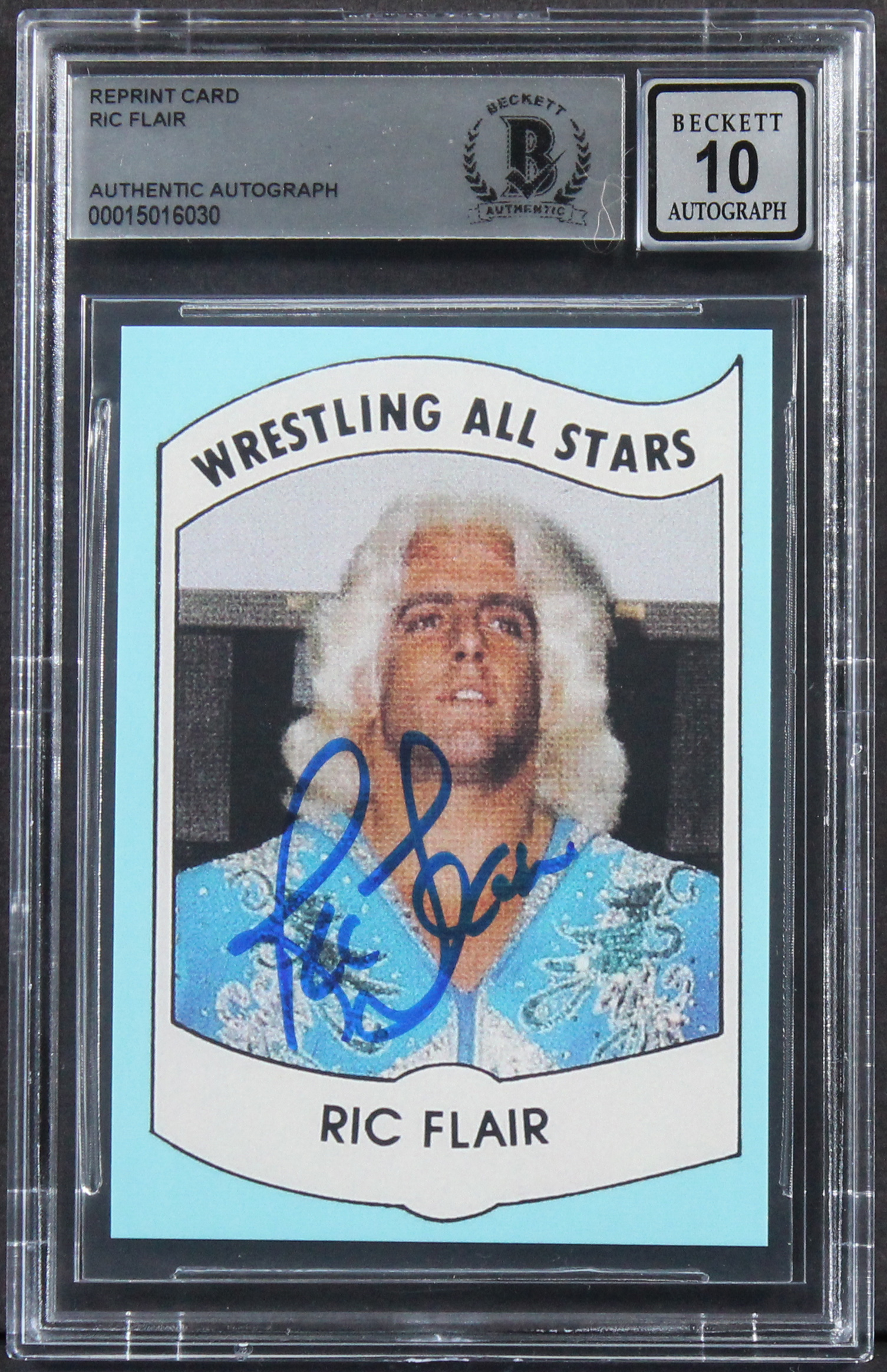 Press Pass Collectibles Ric Flair Signed 1982 Wrestling All Stars Rookie Reprint Card Auto 10! BAS Slab