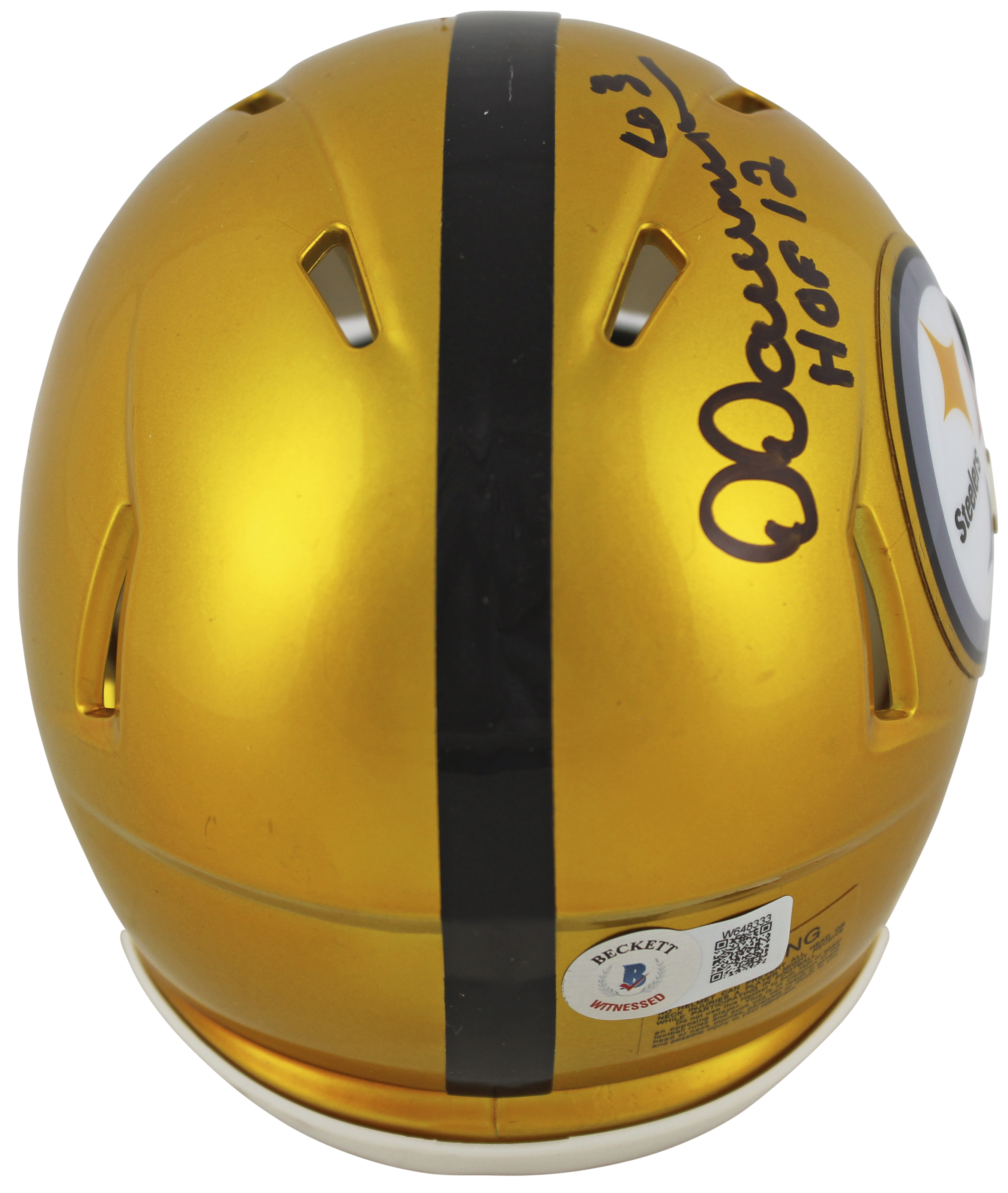 Press Pass Collectibles Steelers Dermontti Dawson "HOF 12" Signed Flash Speed Mini Helmet BAS Witnessed