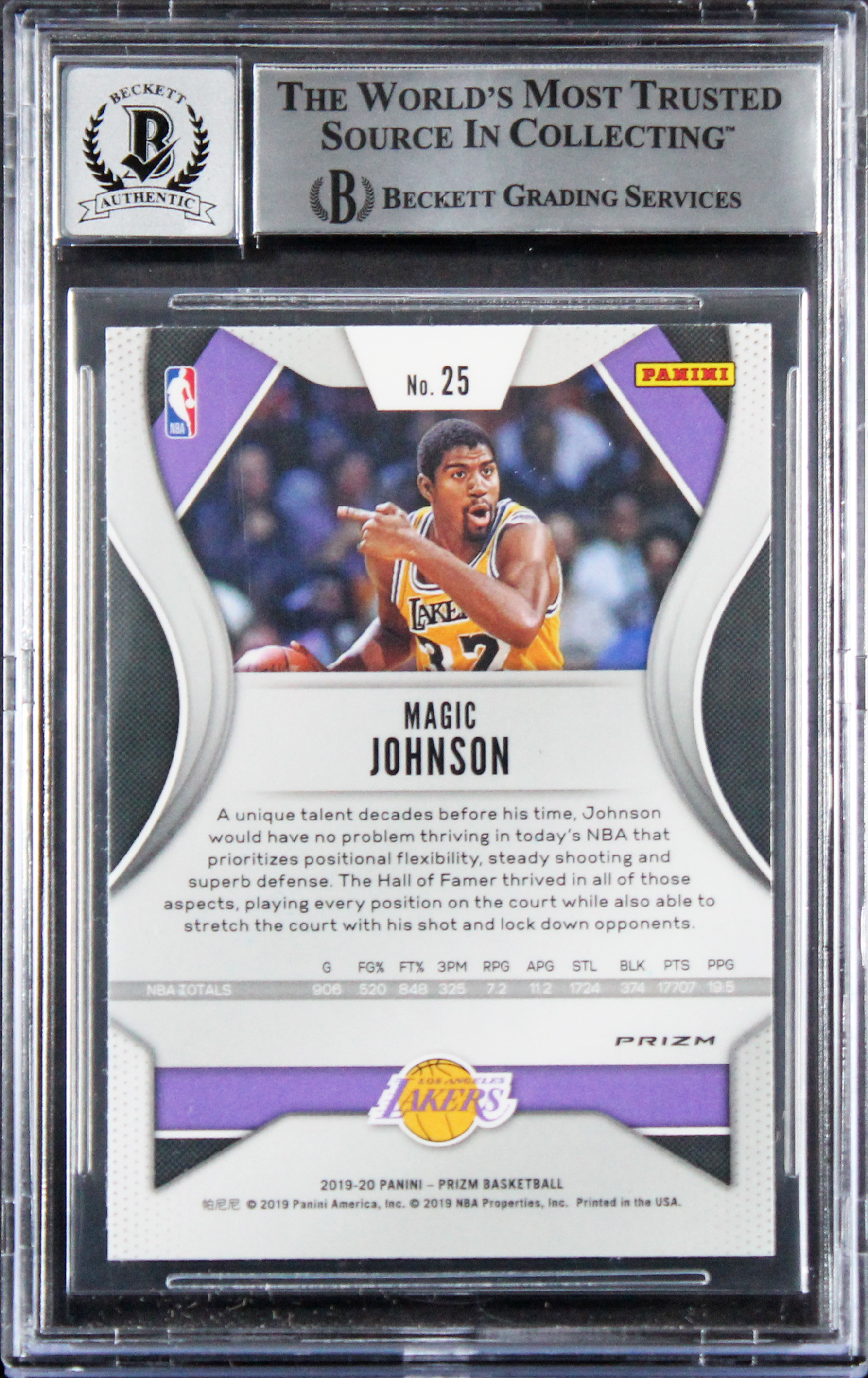 Press Pass Collectibles Lakers Magic Johnson Signed 2019 Panini Prizm Pink Ice #25 Card Auto 10 BAS Slab