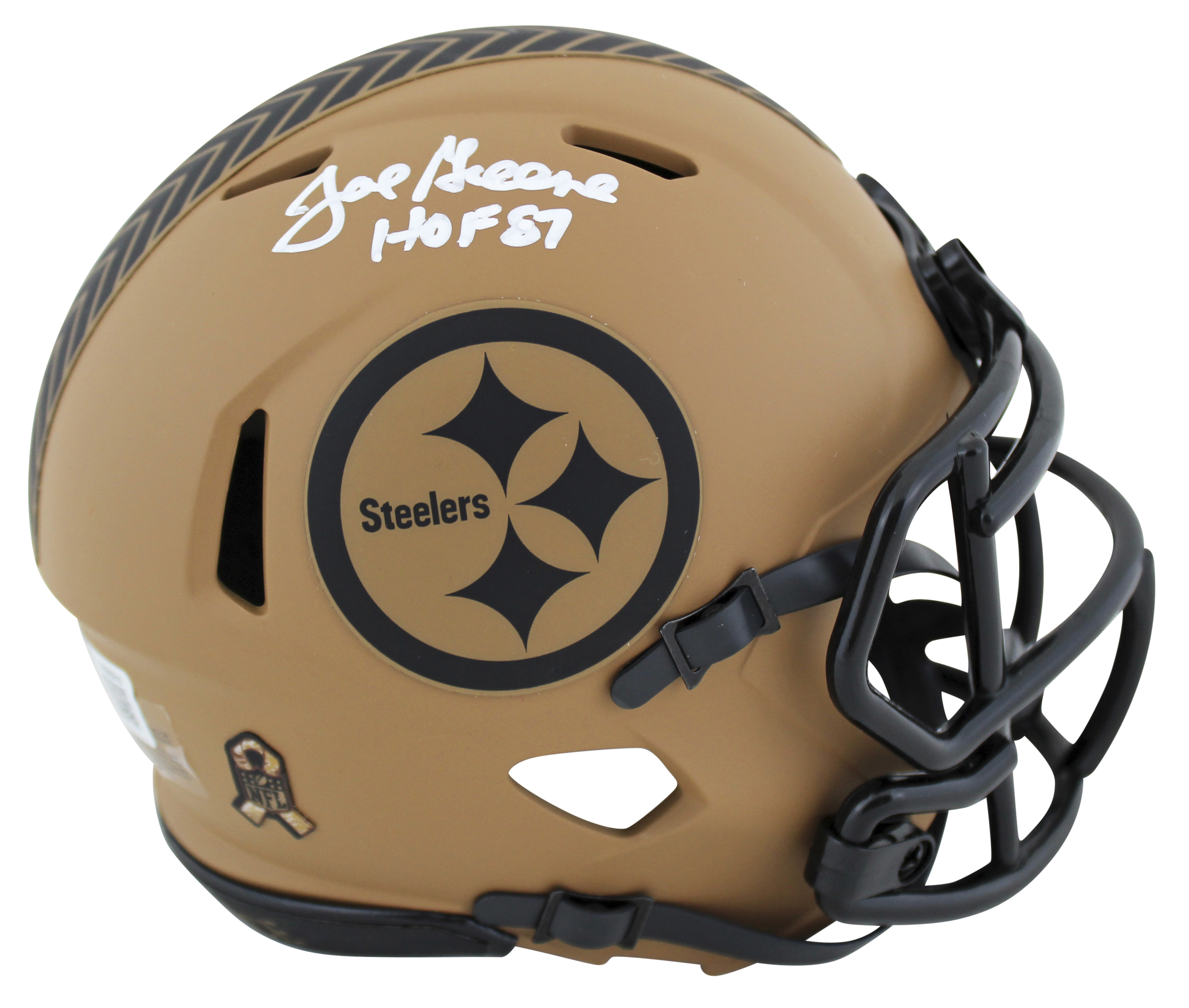Press Pass Collectibles Steelers Joe Greene "HOF 87" Signed Salute To Service II Speed Mini Helmet BAS W