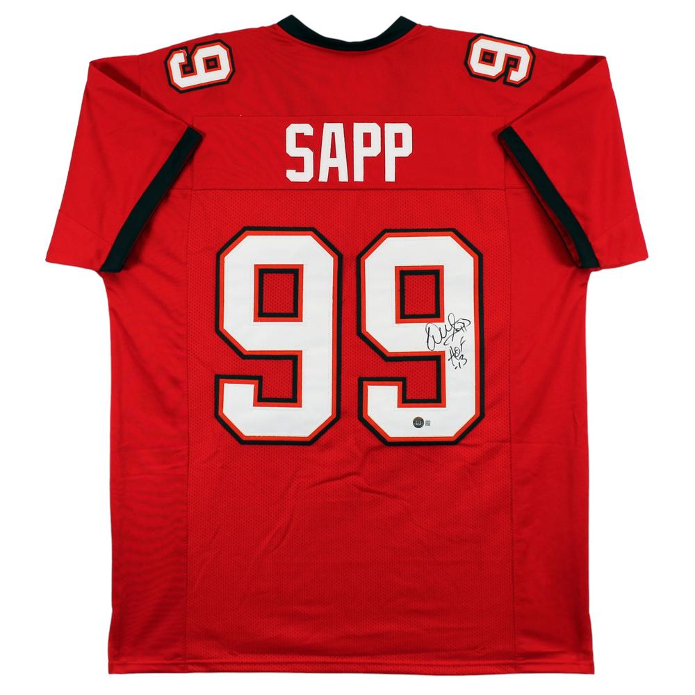 Press Pass Collectibles Warren Sapp "HOF 13" Authentic Signed Red Pro Style Jersey BAS Witnessed