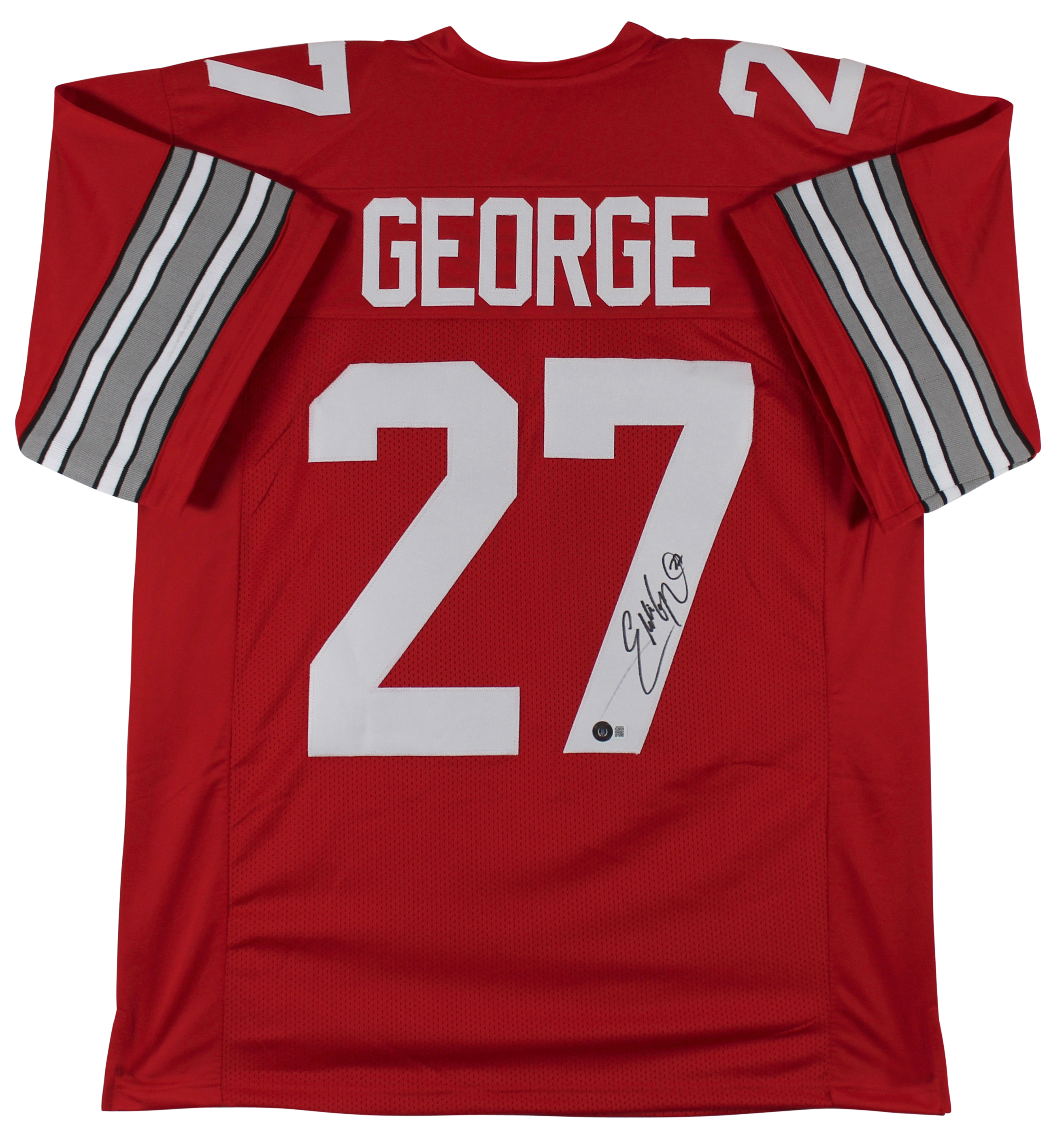 Press Pass Collectibles Ohio State Eddie George Authentic Signed Red Pro Style Jersey BAS Wit #W495902