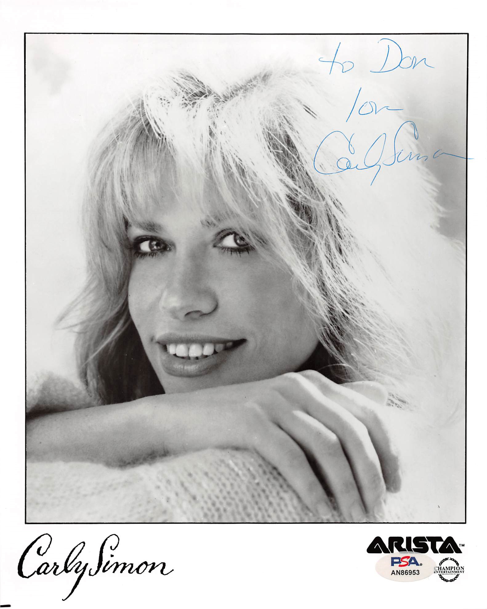 Press Pass Collectibles Carly Simon Musician To Don Love Authentic Signed 8x10 Photo PSA/DNA #AN86953