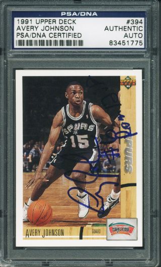 Press Pass Collectibles SPURS AVERY JOHNSON AUTHENTIC SIGNED CARD 1991 UPPER DECK #394 PSA/DNA SLABBED