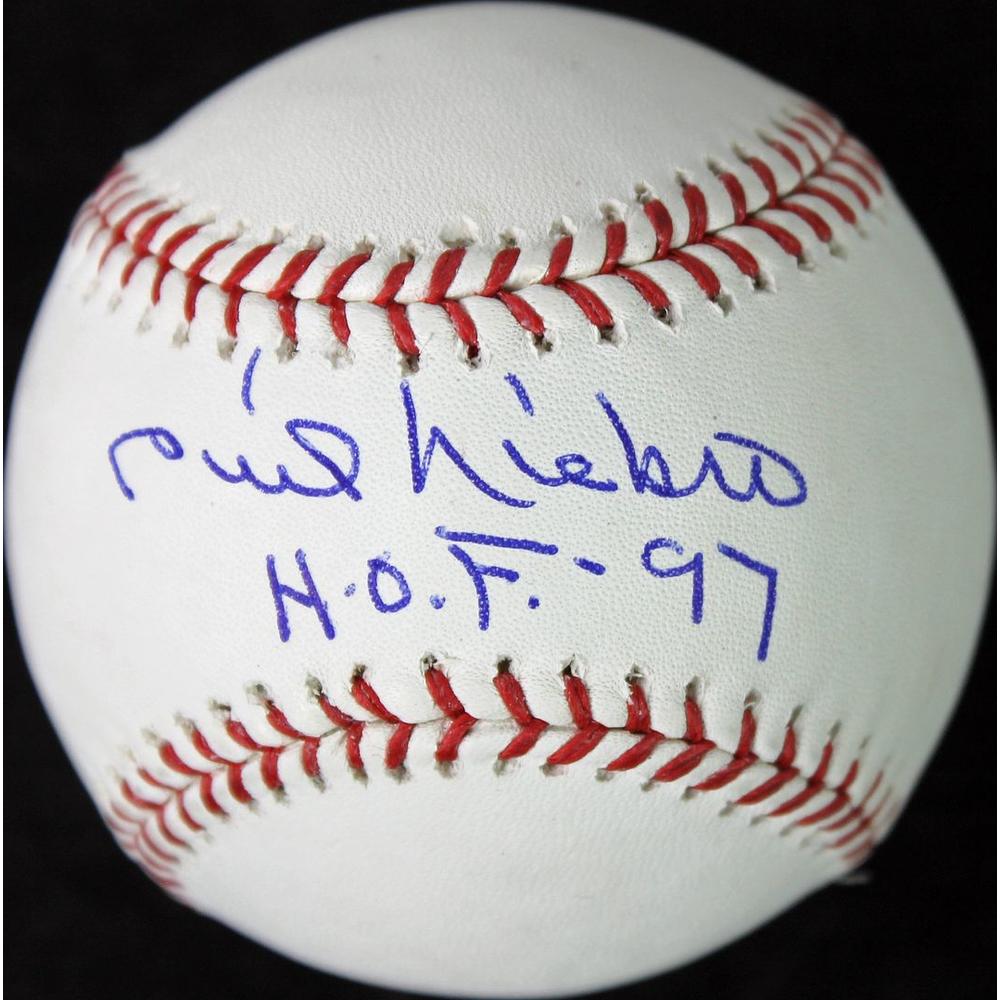 Press Pass Collectibles BRAVES PHIL NIEKRO 'HOF 97' SIGNED AUTHENTIC OML BASEBALL PSA/DNA #X34042