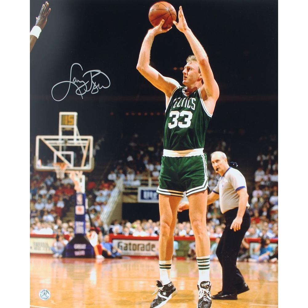 Press Pass Collectibles CELTICS LARRY BIRD SIGNED AUTHENTIC 16X20 PHOTO SHOOTING WITH BIRD HOLOGRAM