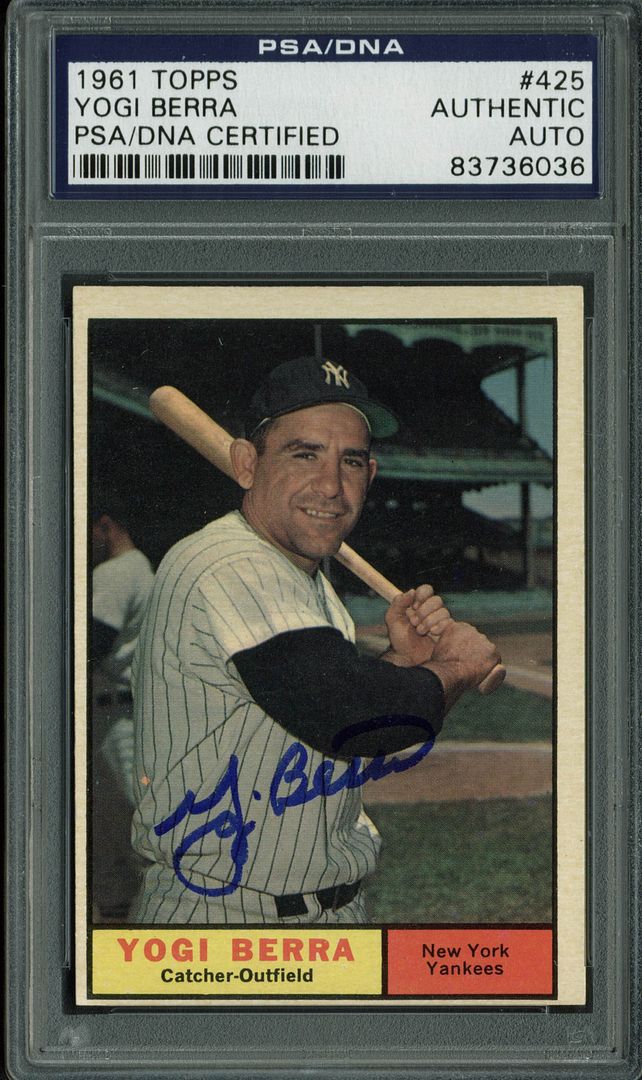 Press Pass Collectibles YANKEES YOGI BERRA AUTHENTIC SIGNED CARD 1961 TOPPS #425 PSA/DNA SLABBED
