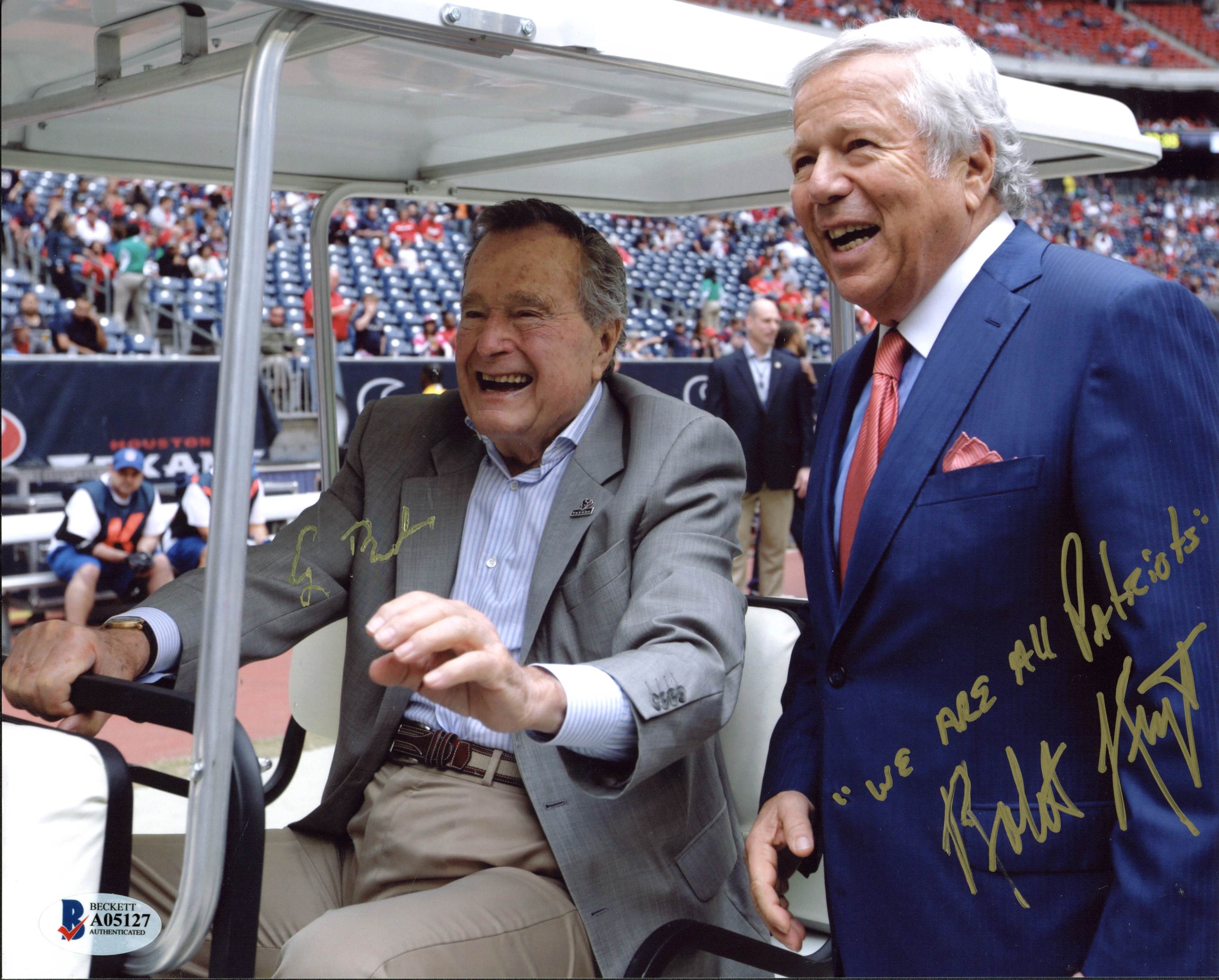 Press Pass Collectibles George H.W. Bush & Robert Kraft Authentic Signed 8X10 Photo BAS #A05127
