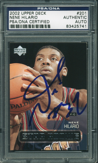 Press Pass Collectibles Nuggets Nene Hilario Authentic Signed Card 2002 Upper Deck #201 PSA/DNA Slabbed