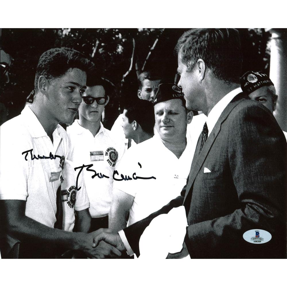 Press Pass Collectibles Bill Clinton "Thanks" Authentic Signed B&W 8X10 Photo Meeting JFK BAS #A00309