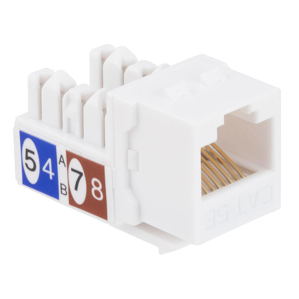 NavePoint CAT5E Keystone Jack, Snap-In, 90-Degree Termination, Thermoplastic , White, 15-Pack, CE Compliant