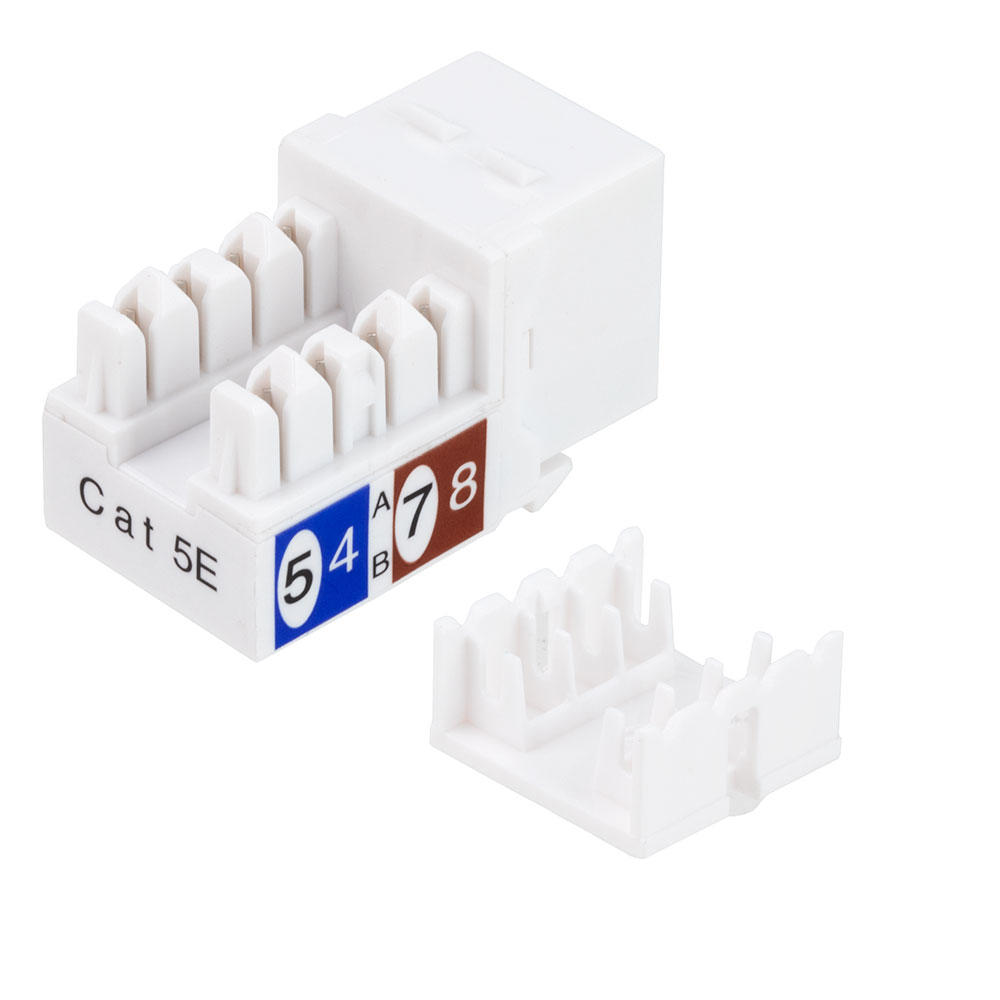NavePoint CAT5E Keystone Jack, Snap-In, 90-Degree Termination, Thermoplastic , White, 15-Pack, CE Compliant