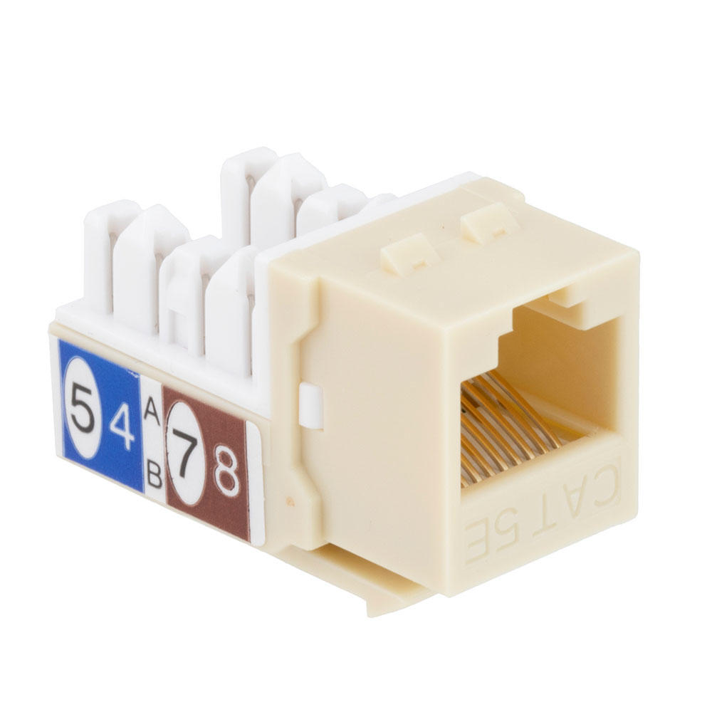 NavePoint CAT5E Keystone Jack, Snap-In, 90-Degree Termination, Thermoplastic , Ivory, 15-Pack, CE Compliant
