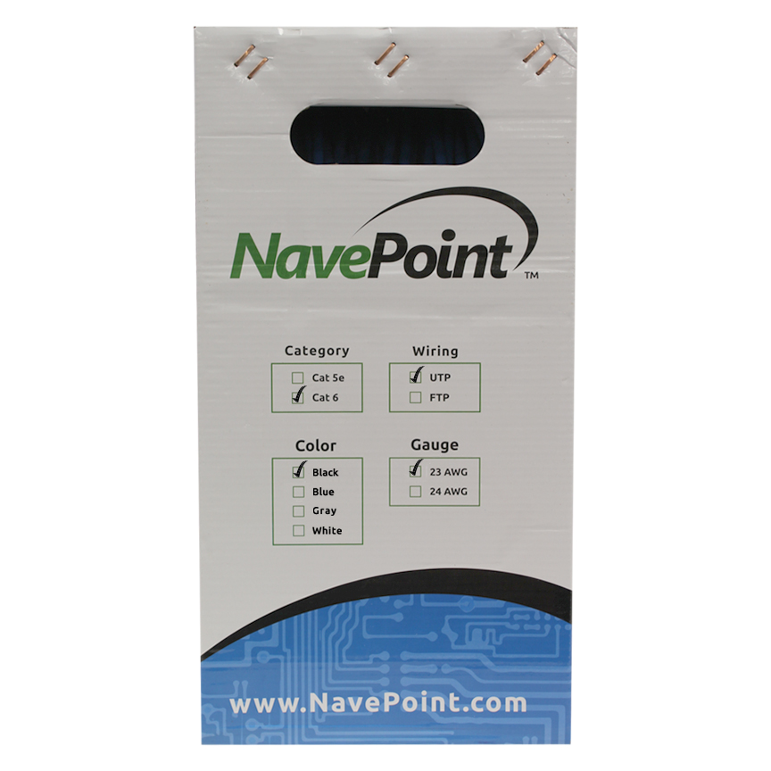 NavePoint CAT6 Bulk Network Cable Ethernet UTP CMR - 1000 Ft Black 10-pack