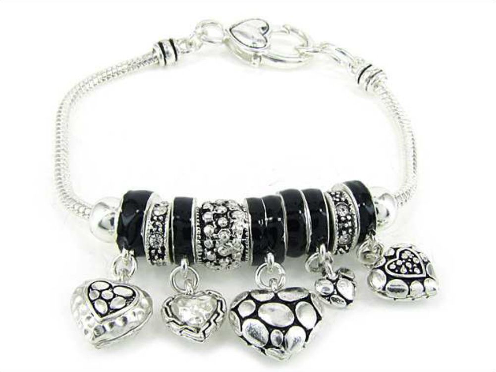 Athena Silvertone Pandora Style Heart Theme Lobster Clasp Bracelet Athena Silvertone Pandora Style Heart