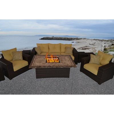 Outdoor Innovation South Beach 8 Piece Fire Pit Seating Group With Outdoor Innovation South Beach 8 Piece Fire Pit Seating Group With Cushion Living Patio Furniture Casual Sets