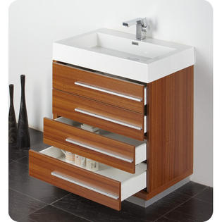 Fresca Senza 30" Single Livello Modern Bathroom Vanity Set - Base Finish: Teak 1